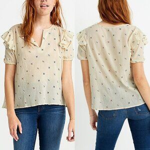 NEW Madewell Embroidered Gazebo Top S Rainbow X Gauzy Blouse Ruffle Puff $78